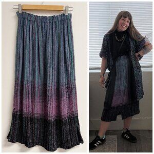 Vintage Handmade Woven Knit Ombre Pleated Elastic Waist Skirt S/M